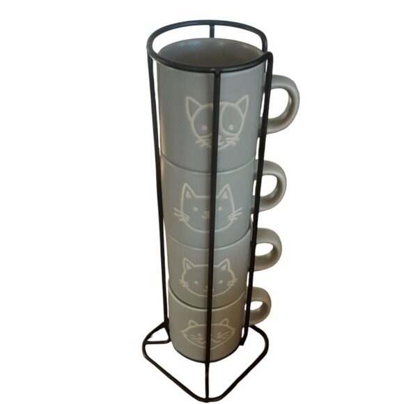 4 Stackable Expresso Mini Cat Mugs - Picture 4 of 5